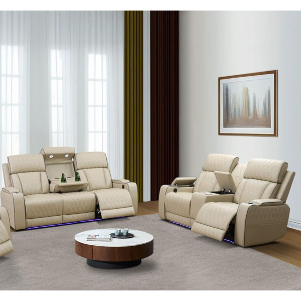 Ivy Bronx 2Piece Vegan Leather Power Reclining Living Room Sofa Set
